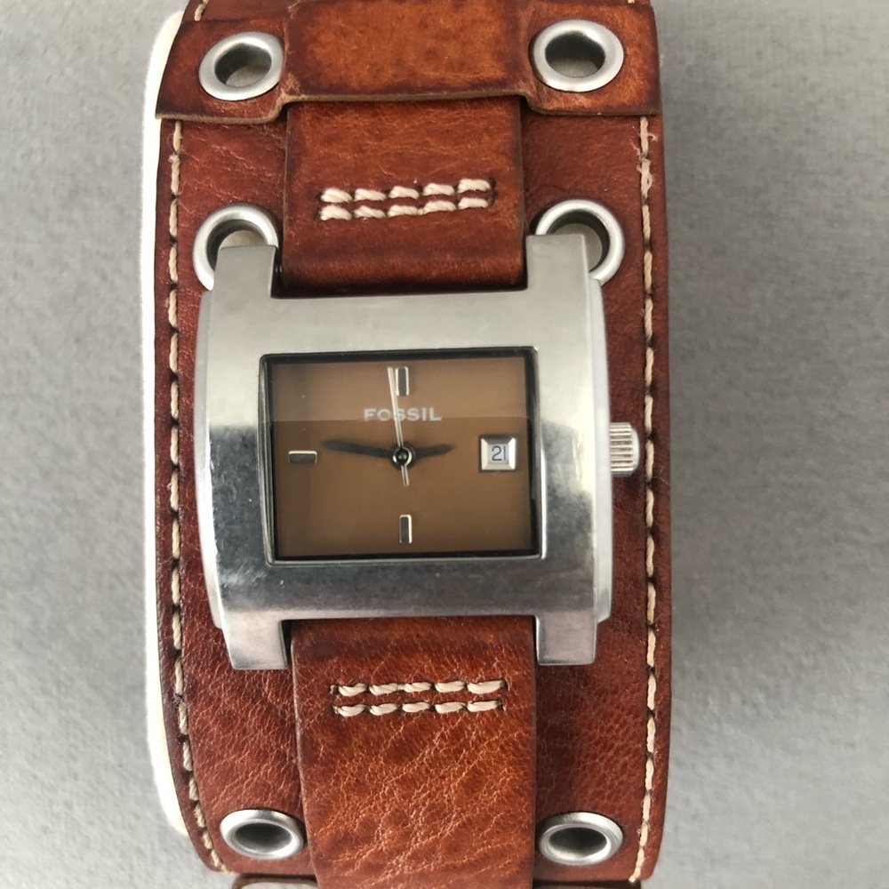 Women’s Fossil Cuff Brown and Silver  Leather Watch